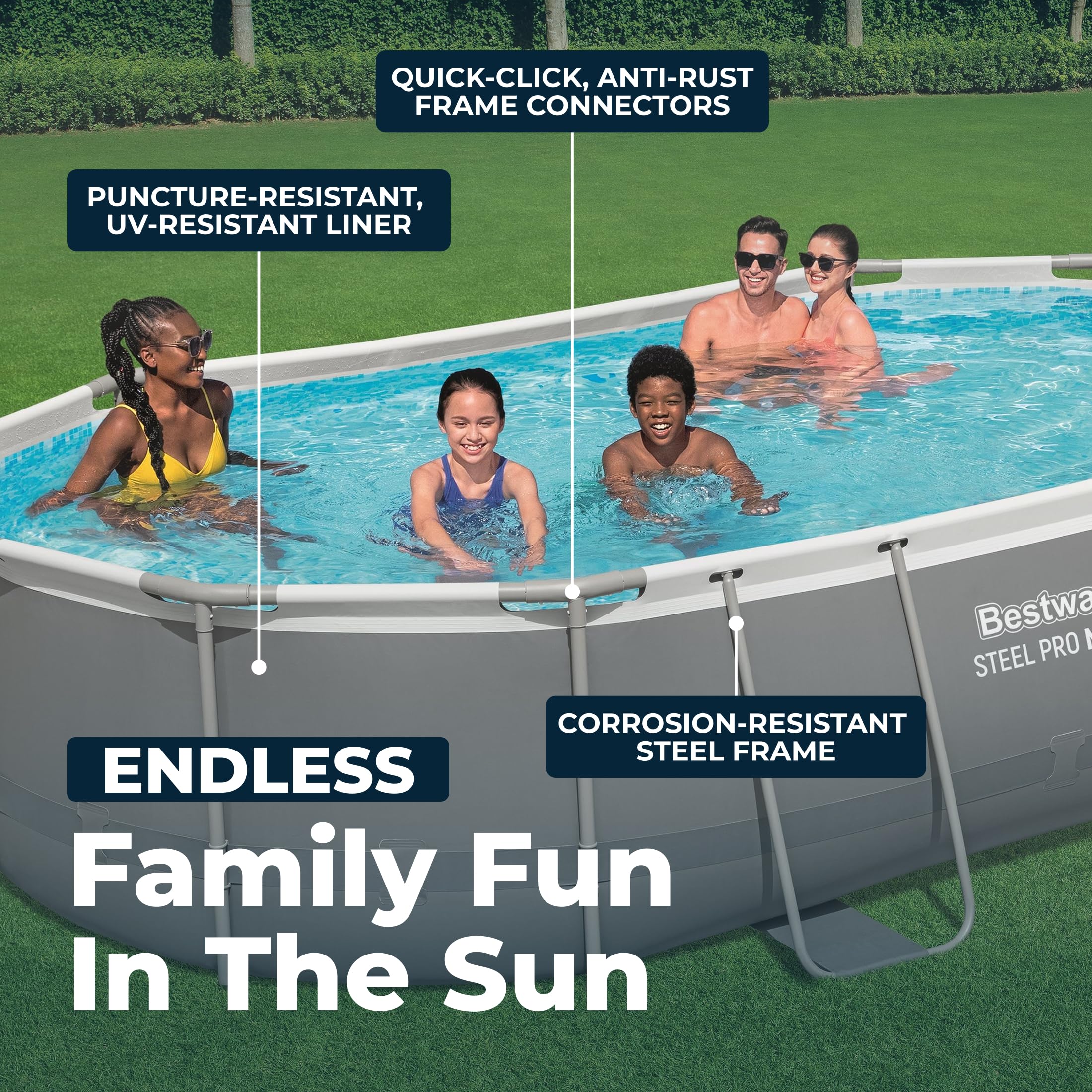 Bestway Steel Pro MAX 16' x 10' x 42" Above Ground Pool, Oval Metal Frame Outdoor Swimming Pool